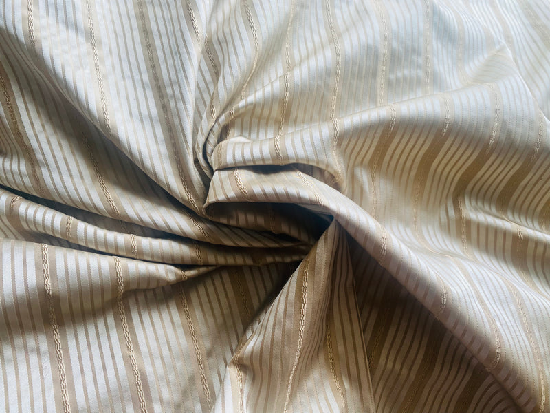 NEW Prince Adam 100% Silk Taffeta Satin Stripe Fabric with Rope Embroidered Motif- Gold