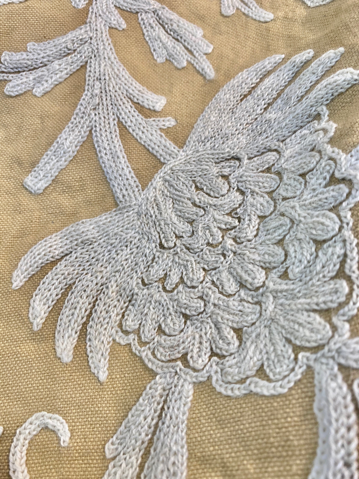 NEW! SALE! Lady Gelina Novelty Crewel Embroidered 100% Cotton Fabric Camel and White - Fancy Styles Fabric Pierre Frey Lee Jofa Brunschwig & Fils