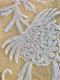 NEW! SALE! Lady Gelina Novelty Crewel Embroidered 100% Cotton Fabric Camel and White - Fancy Styles Fabric Pierre Frey Lee Jofa Brunschwig & Fils