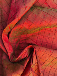 NEW Lady Morgan 100% Silk Dupioni with Pintuck Diamond Motif Fabric in Red with Green Iridescence SB_5_23 - Fancy Styles Fabric Pierre Frey Lee Jofa Brunschwig & Fils