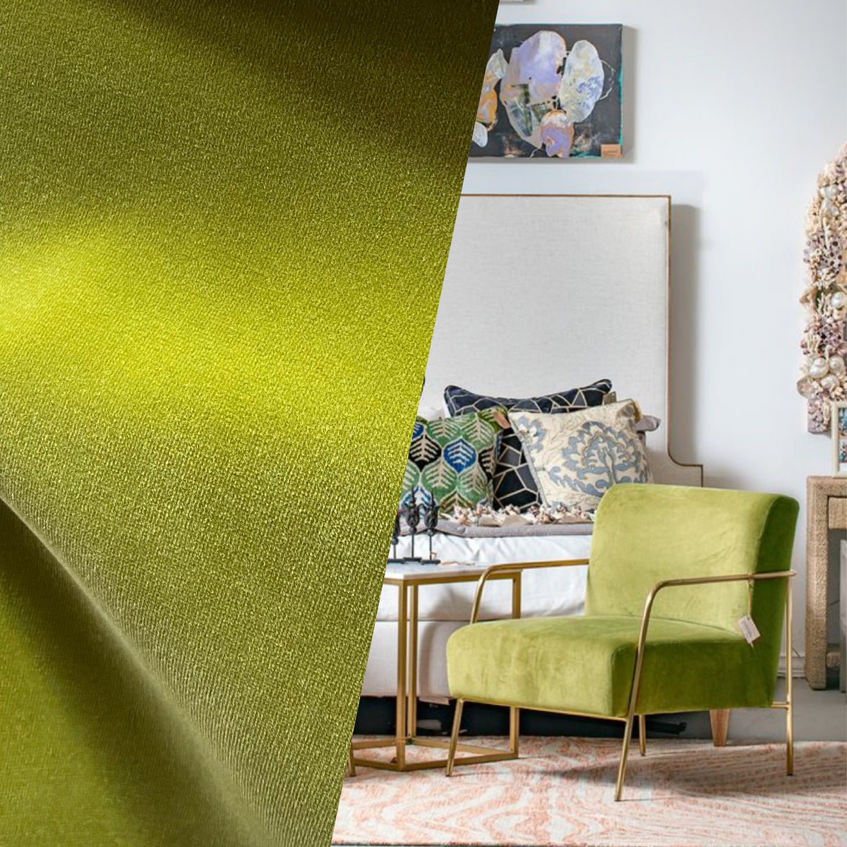 NEW! Prince Oliver - Designer 100% Cotton Made In Belgium Upholstery Velvet Fabric - Icy Kiwi - Fancy Styles Fabric Pierre Frey Lee Jofa Brunschwig & Fils