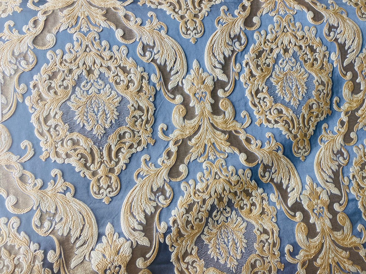NEW Queen Marianna Novelty Ritz Neoclassical Brocade Satin Fabric - Sky Blue - Fancy Styles Fabric Pierre Frey Lee Jofa Brunschwig & Fils