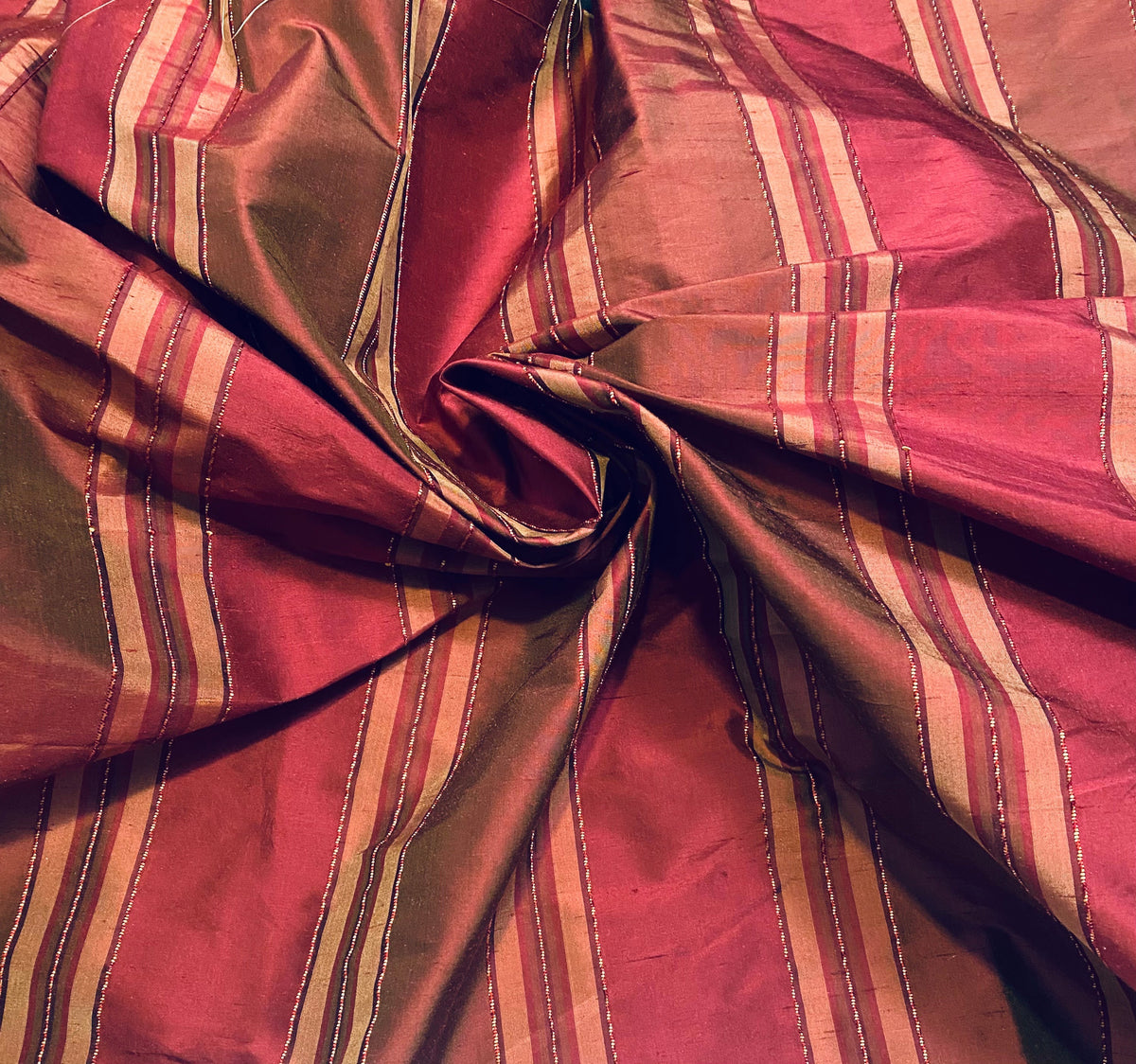 NEW Queen River Novelty 100% Silk Dupioni Embroidered Stripe Fabric - Red Burgundy - Fancy Styles Fabric Pierre Frey Lee Jofa Brunschwig & Fils
