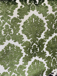 NEW! Duke Gabriel Designer Damask Burnout Chenille Velvet Fabric - Olive Green - Fancy Styles Fabric Pierre Frey Lee Jofa Brunschwig & Fils