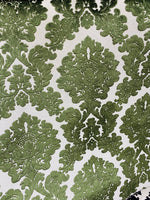 NEW! Duke Gabriel Designer Damask Burnout Chenille Velvet Fabric - Olive Green - Fancy Styles Fabric Pierre Frey Lee Jofa Brunschwig & Fils