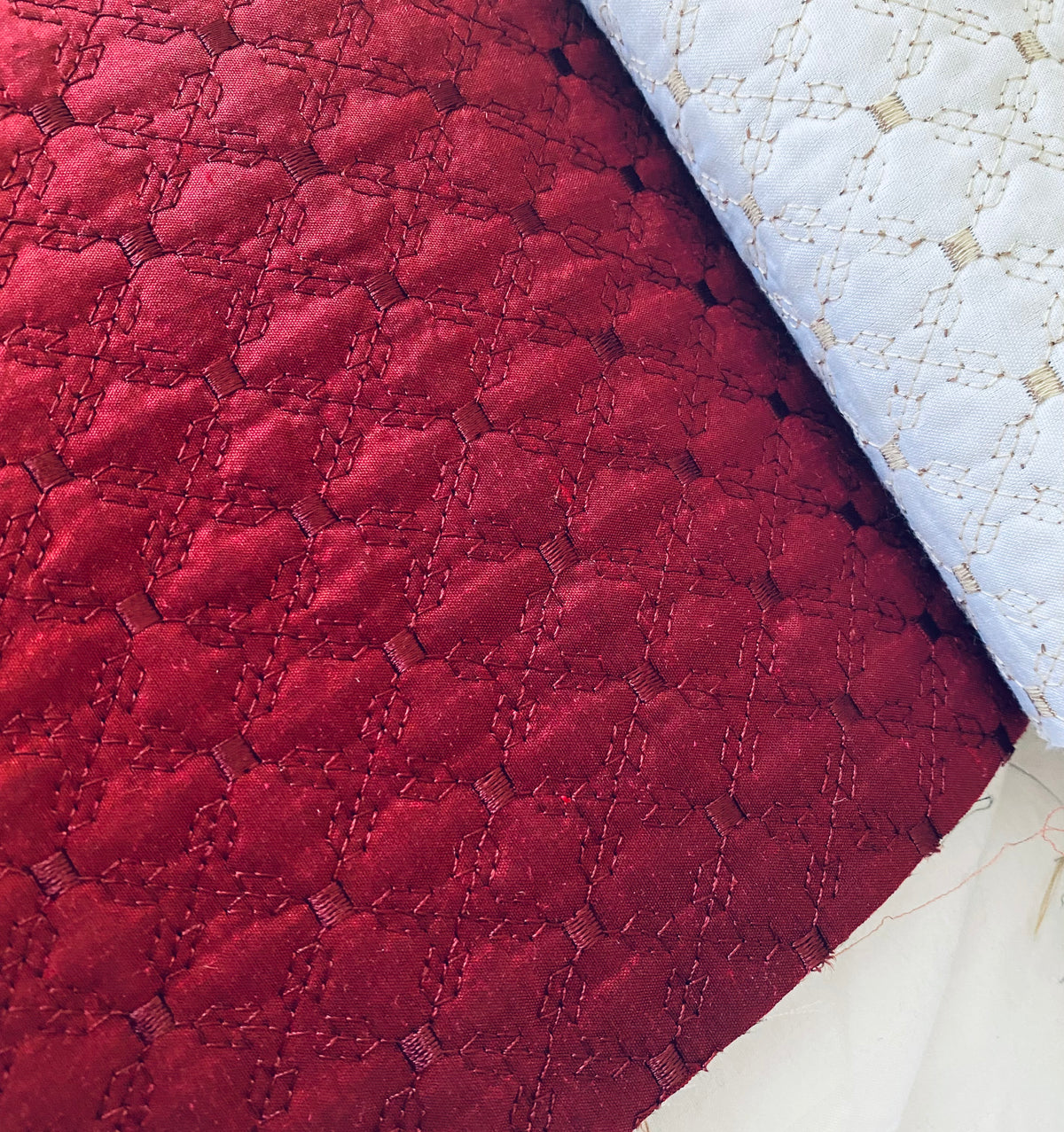 NEW Princess Amy 100% Silk Designer Wine Red Quilted Fabric- SB_4_12 - Fancy Styles Fabric Pierre Frey Lee Jofa Brunschwig & Fils