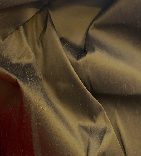 NEW Duchess Mable 100% Silk Dupioni - Solid Olive Green with Black Iridescence Fabric SS_19 - Fancy Styles Fabric Pierre Frey Lee Jofa Brunschwig & Fils