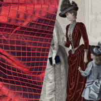 NEW Duchess Jenna 100% Silk Taffeta Fabric- Ruby Red with Embroidered Squares- SB_6_13 - Fancy Styles Fabric Pierre Frey Lee Jofa Brunschwig & Fils