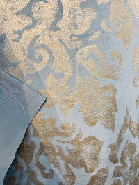 NEW! Lady Calentine Designer Burnout Antique Inspired Velvet Fabric Light Blue And Gold - Fancy Styles Fabric Pierre Frey Lee Jofa Brunschwig & Fils