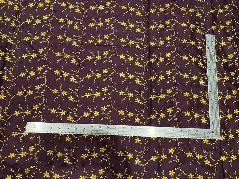 NEW! Lady Josephina 100% Silk Dupioni Embroidered Floral Fabric - Purple and Gold Flowers