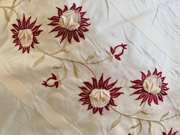 NEW Duchess Getty 100% Silk Taffeta Embroidered Scroll Stripe Floral Motif Cream White and Burgundy Red - Fancy Styles Fabric Pierre Frey Lee Jofa Brunschwig & Fils