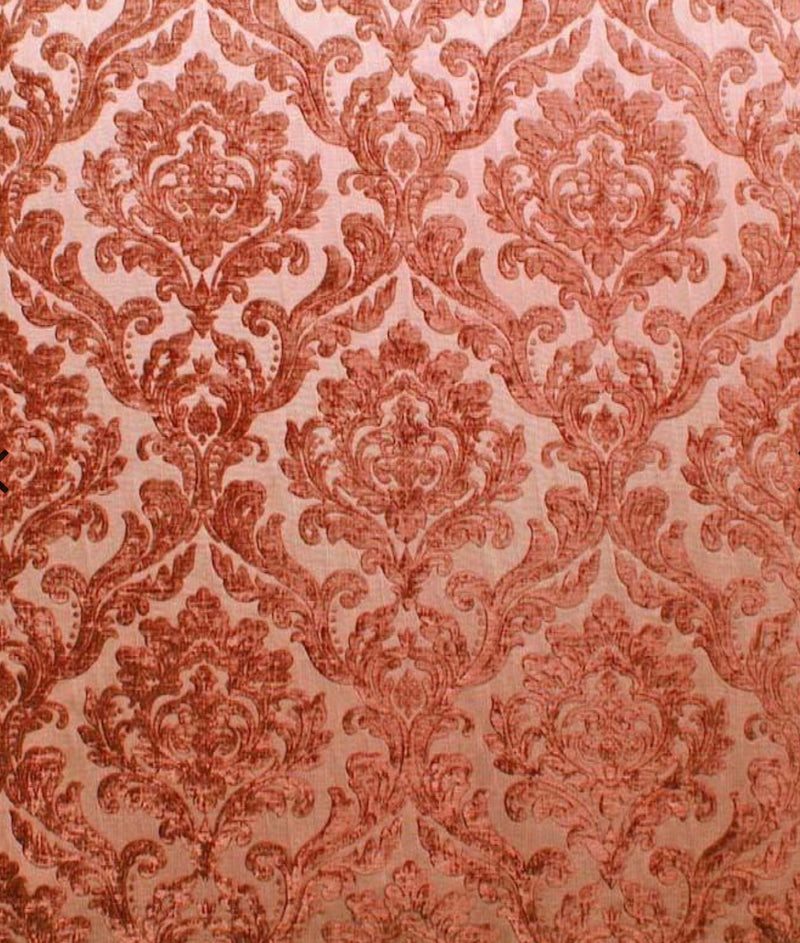 NEW! Queen Isabella Designer Satin Burnout Chenille Velvet Fabric- Upholstery Damask - Brick Red - Fancy Styles Fabric Pierre Frey Lee Jofa Brunschwig & Fils