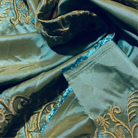 NEW Lady Linda Teal “Faux Silk”Embroidered Fabric in Teal and Gold - Fancy Styles Fabric Pierre Frey Lee Jofa Brunschwig & Fils