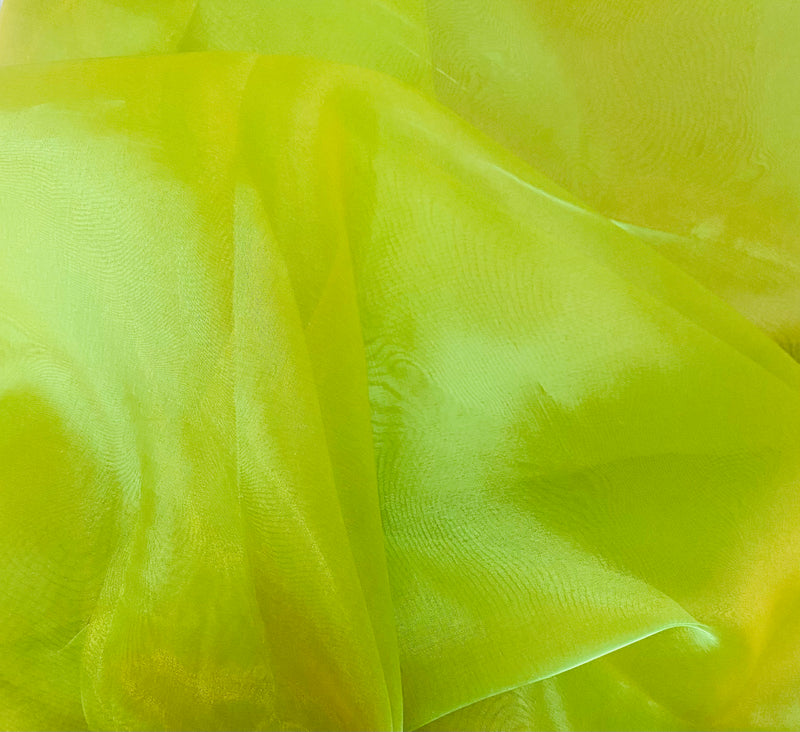 NEW Princess Ghost Silk Poly Organza Fabric Electric Yellow and Green Iridescence