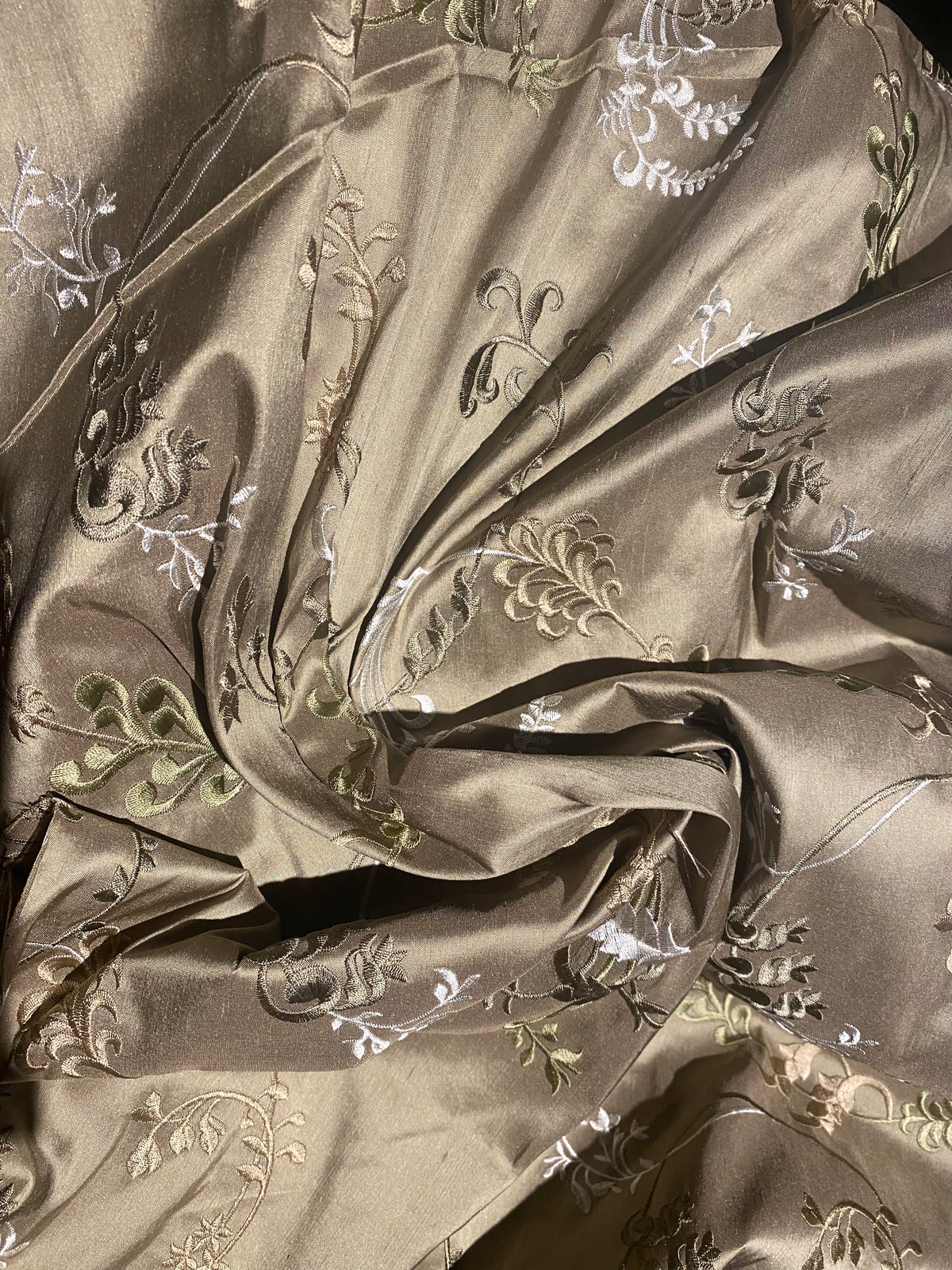 NEW Lady Astro 100% Silk Dupioni Embroidered Fabric - Grey SB_3_13 - Fancy Styles Fabric Pierre Frey Lee Jofa Brunschwig & Fils
