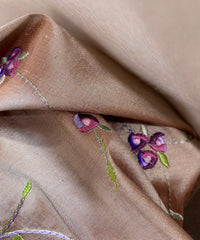 NEW Miss Jessica Designer 100% Silk Dupioni in Rose Gold with Floral Embroidery- SB_3_7 - Fancy Styles Fabric Pierre Frey Lee Jofa Brunschwig & Fils