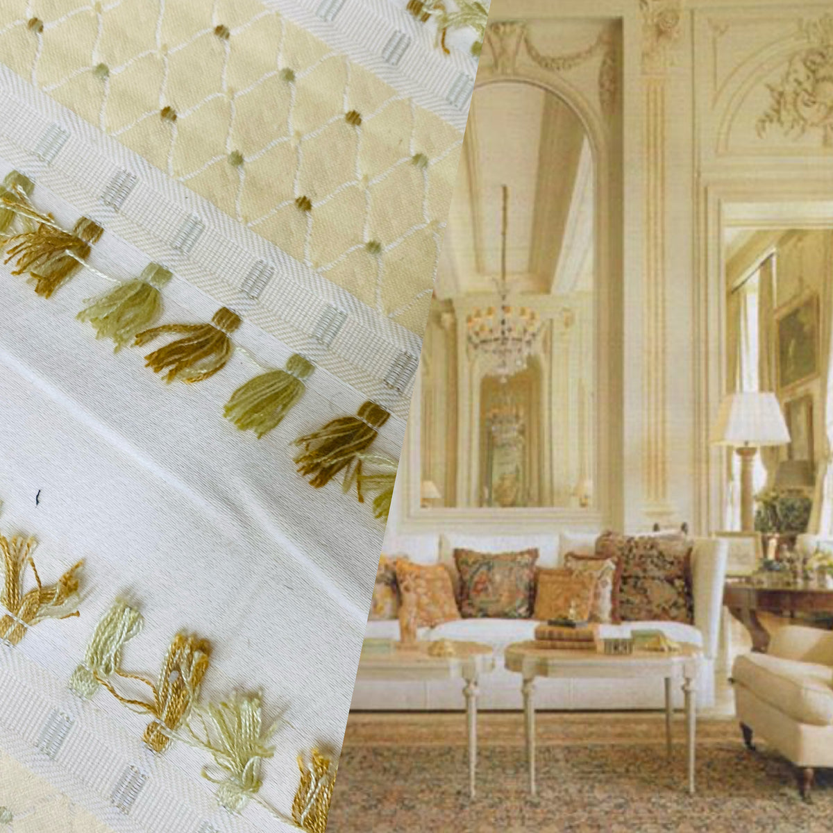 NEW Queen Malia Italian Novelty Neoclassical Tassel Stripe Fabric - Parchment - Fancy Styles Fabric Pierre Frey Lee Jofa Brunschwig & Fils