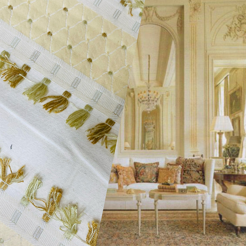 NEW Queen Malia Italian Novelty Neoclassical Tassel Stripe Fabric - Parchment