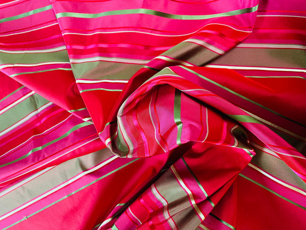 NEW! Prince Francis 100% Silk Taffeta Ribbon Stripe Fabric - Fuchsia- SB_1_26 - Fancy Styles Fabric Pierre Frey Lee Jofa Brunschwig & Fils