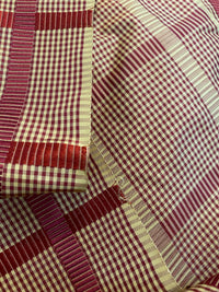 NEW! Miss Jaqueline Designer 100% Silk Taffeta Gingham Ribbon Stripes Plaid Fabric -Dark Red Beige SB_6_33 - Fancy Styles Fabric Pierre Frey Lee Jofa Brunschwig & Fils