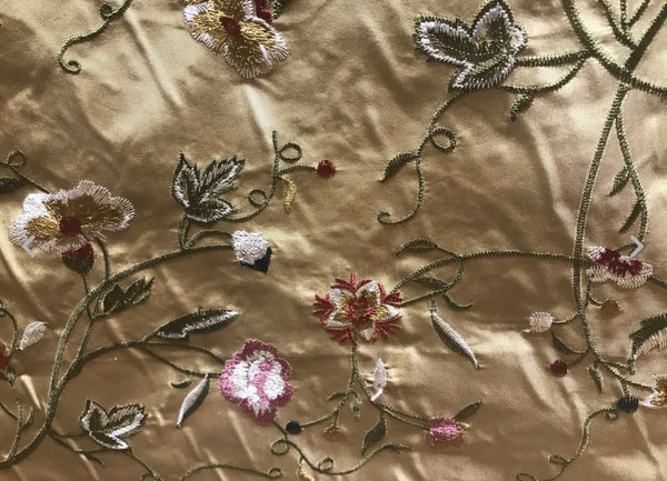 NEW! BACK IN STOCK! SALE! Lady Melody Designer 100% Silk Taffeta Embroidered Floral Fabric - Gold GFSAY0002 - Fancy Styles Fabric Pierre Frey Lee Jofa Brunschwig & Fils