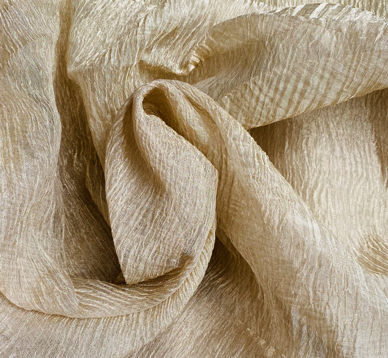 NEW! Lady Daffodil 100% Silk & Lurex Crinkle Chiffon Fabric - Soft Gold - Fancy Styles Fabric Pierre Frey Lee Jofa Brunschwig & Fils