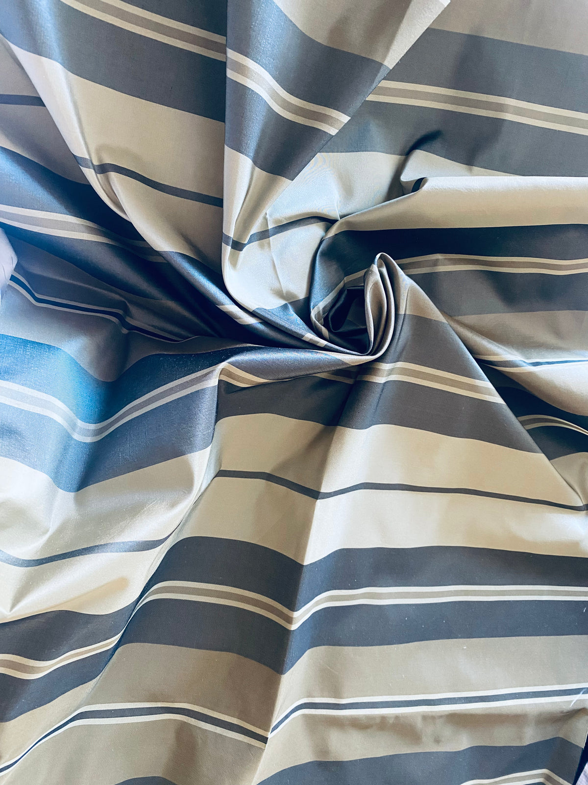 NEW Lady Jennella 100% Silk Taffeta Drapery Fabric - Stripe Grey and Gold SB_1_17 - Fancy Styles Fabric Pierre Frey Lee Jofa Brunschwig & Fils