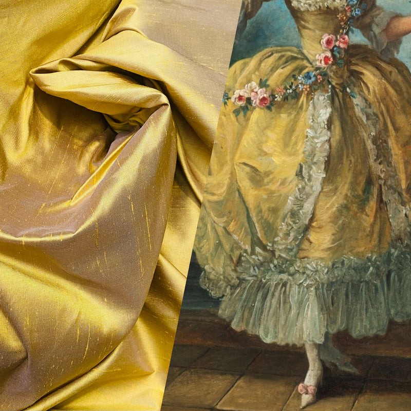 NEW Duchess Mable 100% Silk Dupioni Fabric Yellow with Lavender Iridescence