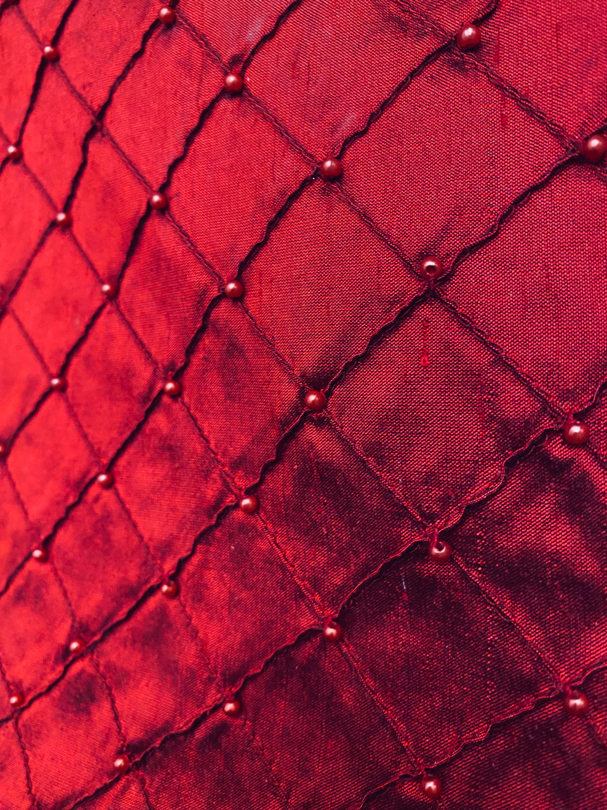 NEW Queen Pearl 100% Silk Dupioni Pintuck Diamond Fabric with Pearls - Red - Fancy Styles Fabric Pierre Frey Lee Jofa Brunschwig & Fils