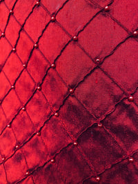 NEW Queen Pearl 100% Silk Dupioni Pintuck Diamond Fabric with Pearls - Red - Fancy Styles Fabric Pierre Frey Lee Jofa Brunschwig & Fils