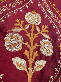 NEW! Queen Riviera Novelty 100% Silk Dupioni Embroidered Floral Fabric - Red - Fancy Styles Fabric Pierre Frey Lee Jofa Brunschwig & Fils