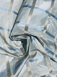 NEW Miss Jaqueline Designer 100% Silk Taffeta Gingham Ribbon Square Stripes Fabric - Blue and Gold SB_6_28 - Fancy Styles Fabric Pierre Frey Lee Jofa Brunschwig & Fils