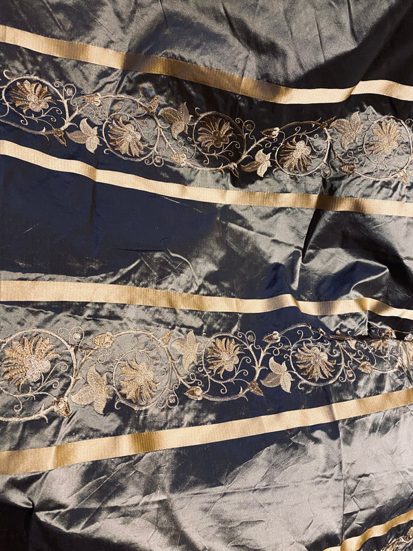 Duchess Jezebel 100% Silk Taffeta Embroidery Fabric - Dark Grey & Gold - Fancy Styles Fabric Pierre Frey Lee Jofa Brunschwig & Fils