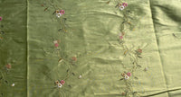 NEW Duchess Rowena Designer 100% Silk Dupioni - Pistachio Green with Floral Embroidery Vines - Fancy Styles Fabric Pierre Frey Lee Jofa Brunschwig & Fils