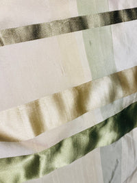NEW Duchess Philippa 100% Silk Taffeta Plaid Tartan with Satin Ribbon Stripes in Cream and Pistachio SB_6_18 - Fancy Styles Fabric Pierre Frey Lee Jofa Brunschwig & Fils