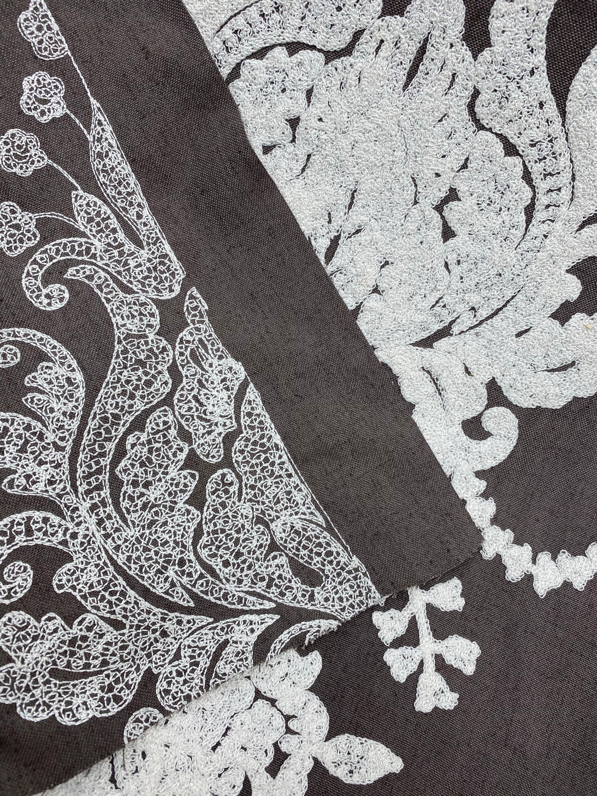 NEW! Lady Lila Novelty Crewel Embroidered Fabric Dark Grey and White - Fancy Styles Fabric Pierre Frey Lee Jofa Brunschwig & Fils