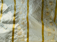 NEW Duchess Jezebel 100% Silk Taffeta Embroidered Scroll Stripe Floral Motif Cream White and Gold - Fancy Styles Fabric Pierre Frey Lee Jofa Brunschwig & Fils