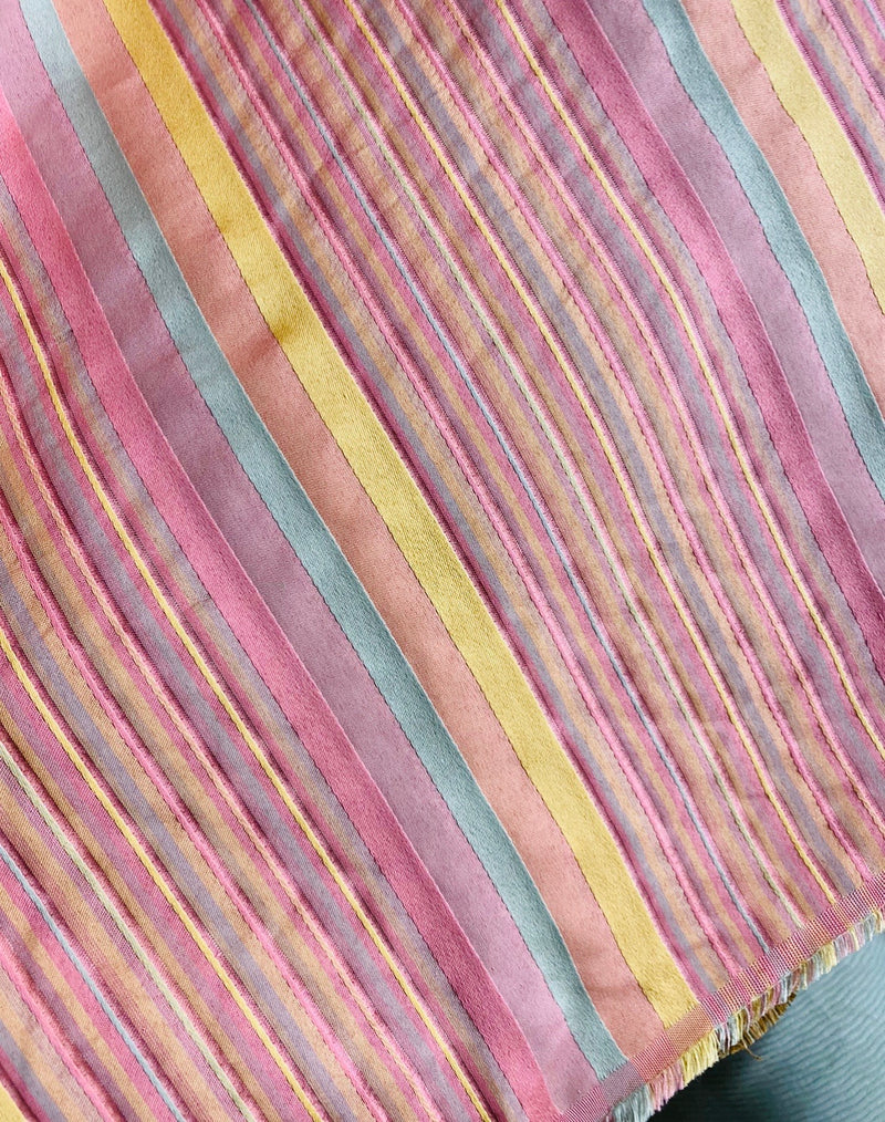 NEW Lady Miley Designer Striped Satin Decorating & Upholstery Fabric- Pink Yellow - Fancy Styles Fabric Pierre Frey Lee Jofa Brunschwig & Fils