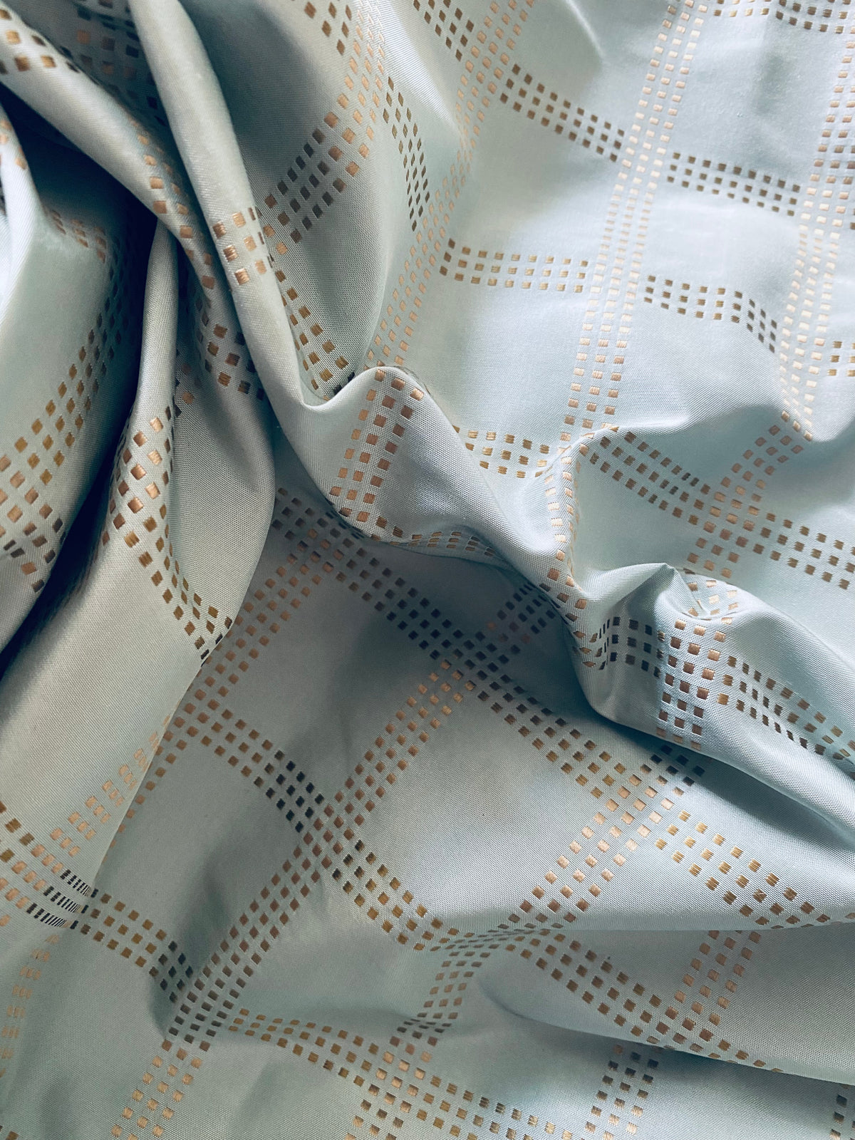NEW! Lady Amaldie 100% Silk Taffeta Plaid Gold Dot Fabric -Duck Egg Blue- SB_8_24 - Fancy Styles Fabric Pierre Frey Lee Jofa Brunschwig & Fils