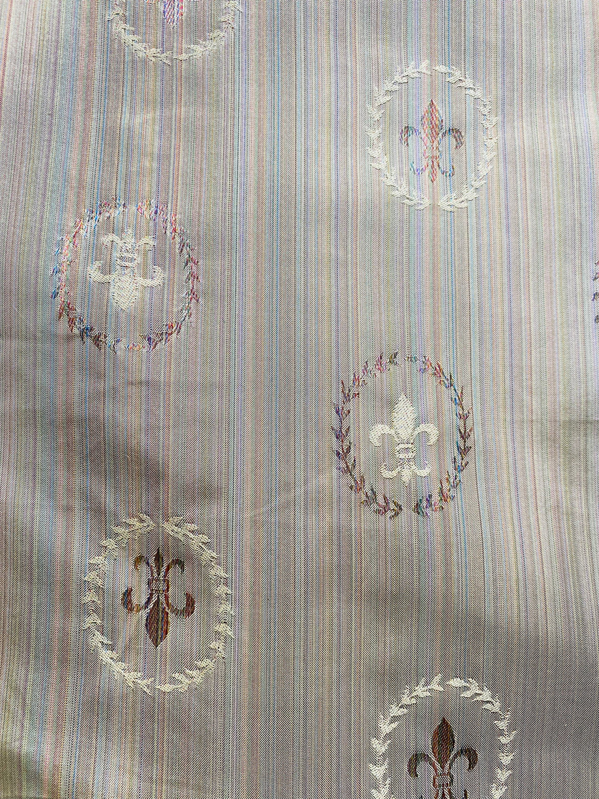 NEW Lady Brenda Novelty Medallion Embroidered 100% Silk Fabric in Multicolor Pinstripes - Fancy Styles Fabric Pierre Frey Lee Jofa Brunschwig & Fils