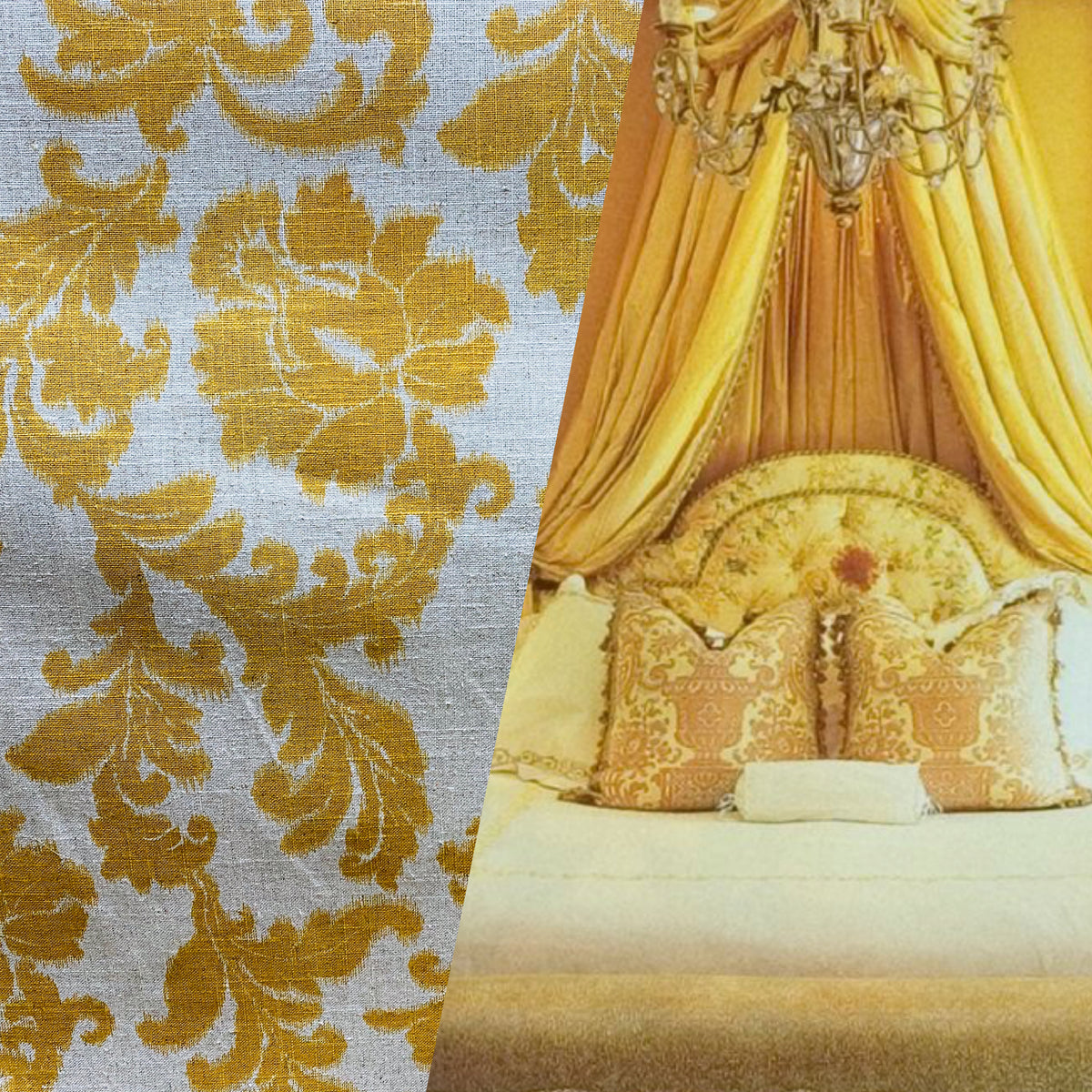 NEW Lady Lily Linen Inspired Upholstery Damask Brocade Drapery Sunflower Yellow Fabric - Fancy Styles Fabric Pierre Frey Lee Jofa Brunschwig & Fils