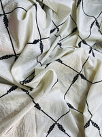 NEW! Queen Cordelia - White Synthetic Silk Fabric with Black Diamond Trim Motif - Fancy Styles Fabric Pierre Frey Lee Jofa Brunschwig & Fils