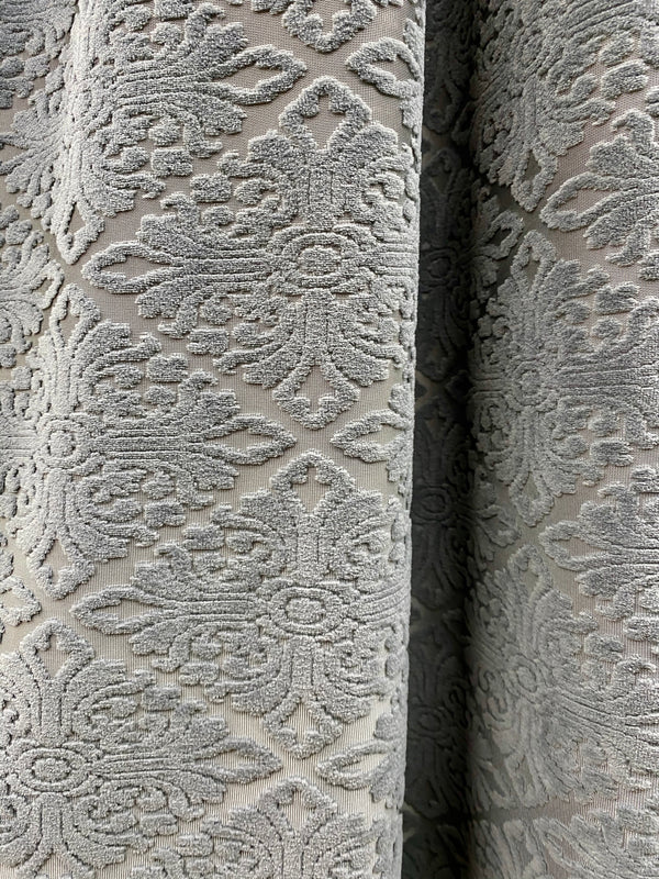 NEW! DEAL! Duchess Dorrington Damask Upholstery Chenille Velvet Fabric In Gray - Fancy Styles Fabric Pierre Frey Lee Jofa Brunschwig & Fils