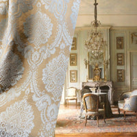 NEW! Prince Prescott Brocade Medallion Satin Fabric- Gold and White - Fancy Styles Fabric Pierre Frey Lee Jofa Brunschwig & Fils
