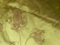 NEW Duchess Daria 100% Silk Dupioni Embroidered Floral Fabric- Chartreuse Green Gold with Copper Flowers - Fancy Styles Fabric Pierre Frey Lee Jofa Brunschwig & Fils