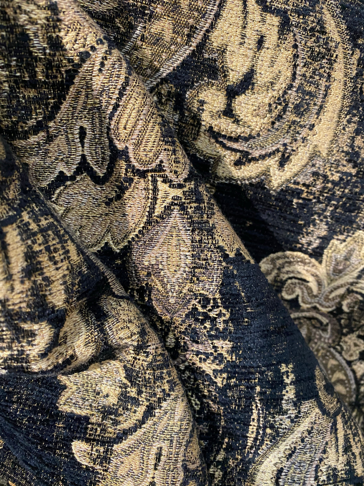 NEW! Duke Dragonus Designer Kilim Rug Inspired Medallion Upholstery Chenille Fabric- Black and Gold - Fancy Styles Fabric Pierre Frey Lee Jofa Brunschwig & Fils
