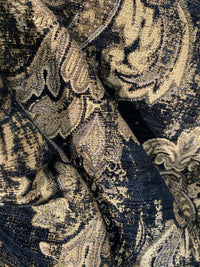 NEW! Duke Dragonus Designer Kilim Rug Inspired Medallion Upholstery Chenille Fabric- Black and Gold - Fancy Styles Fabric Pierre Frey Lee Jofa Brunschwig & Fils