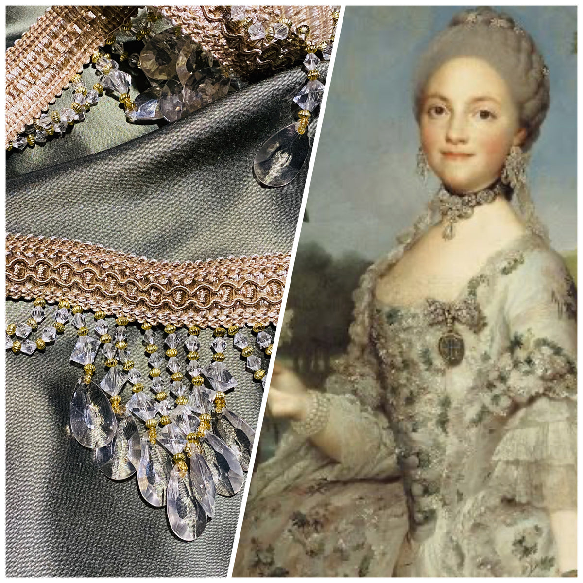 NEW! Queen Cassandra Clear & Champagne Beaded Trim - Fancy Styles Fabric Pierre Frey Lee Jofa Brunschwig & Fils