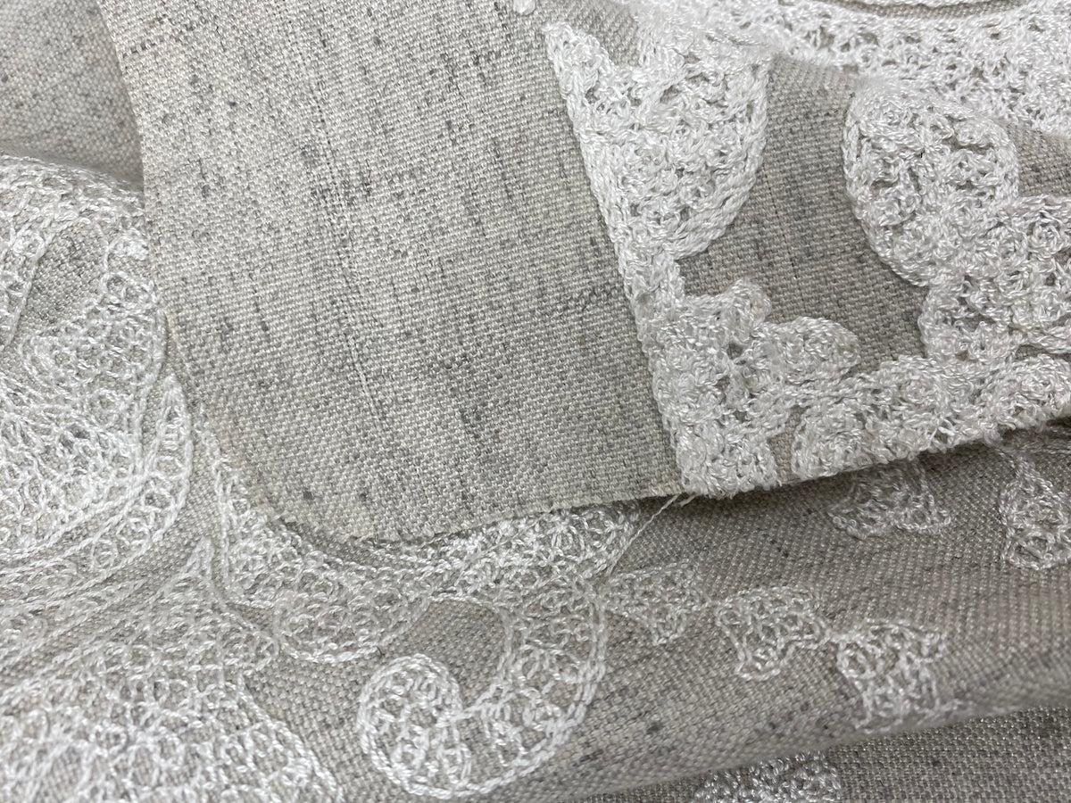 NEW! Lady Lila Novelty Crewel Embroidered Fabric Light Grey and White - Fancy Styles Fabric Pierre Frey Lee Jofa Brunschwig & Fils