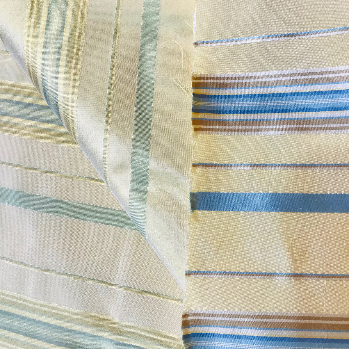 NEW Lady Grace 100% Silk Taffeta Fabric Butter Yellow and Blue Stripes - Fancy Styles Fabric Pierre Frey Lee Jofa Brunschwig & Fils